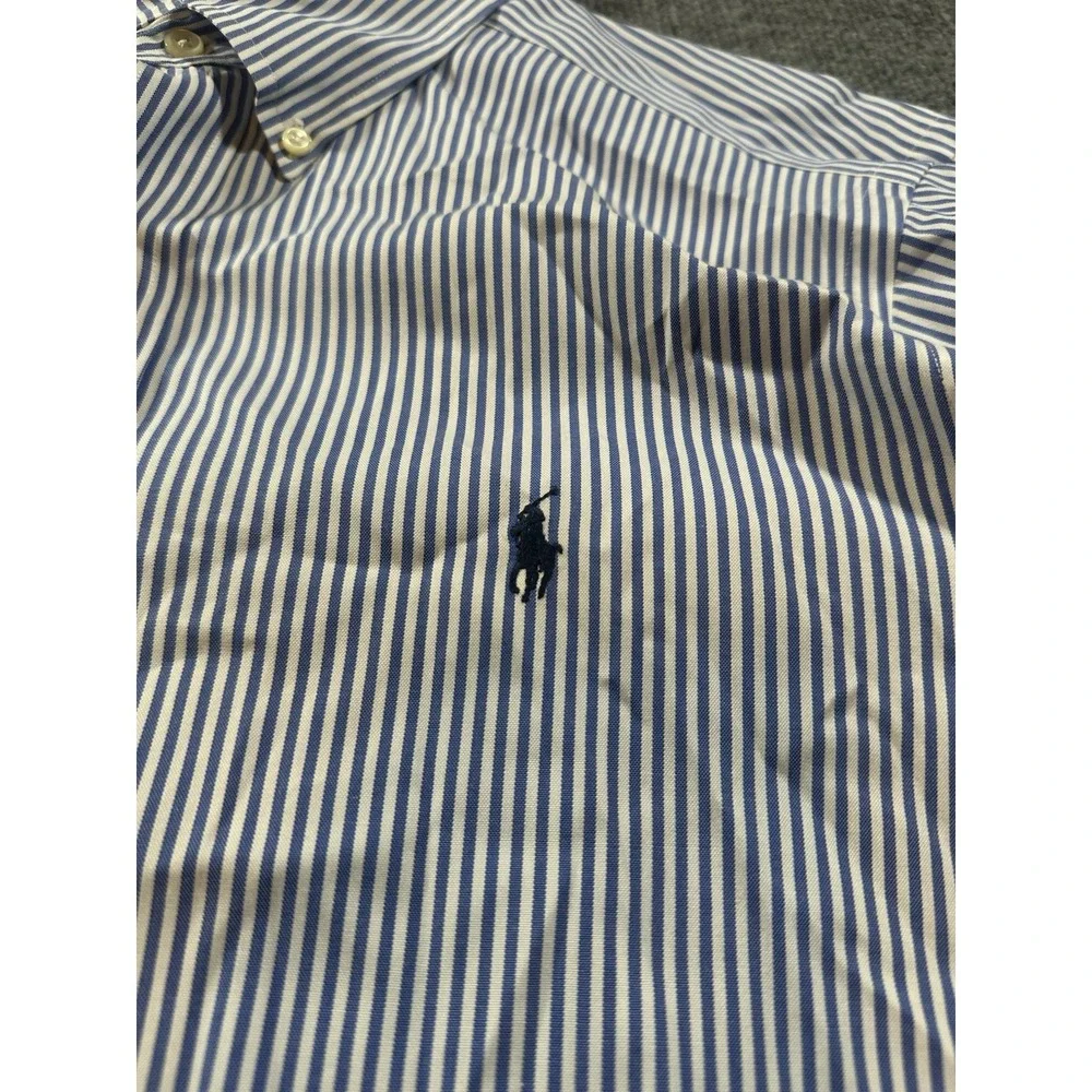 Polo Ralph Lauren Men's Blue White Striped Button Down Dress Shirt 34/35 16